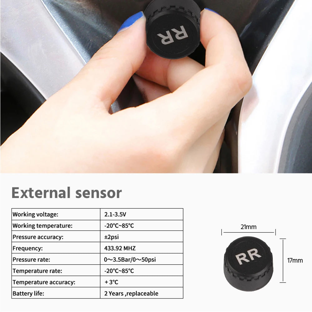 Solar Powered Tire Pressure Monitoring System Car TPMS Tyre Temperature Monitor Auto Security Alarm Systems LCD Display