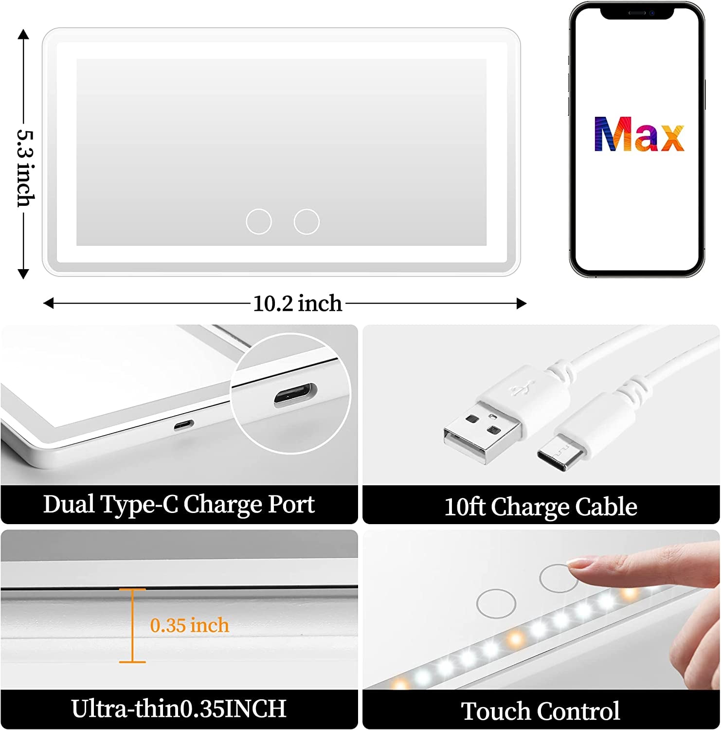 Car Sun Visor Vanity Mirror: Rechargeable Led Makeup Mirror with 3 Light Modes & Dimmable Touch Screen - Car Mirror Accessories for Women Girl