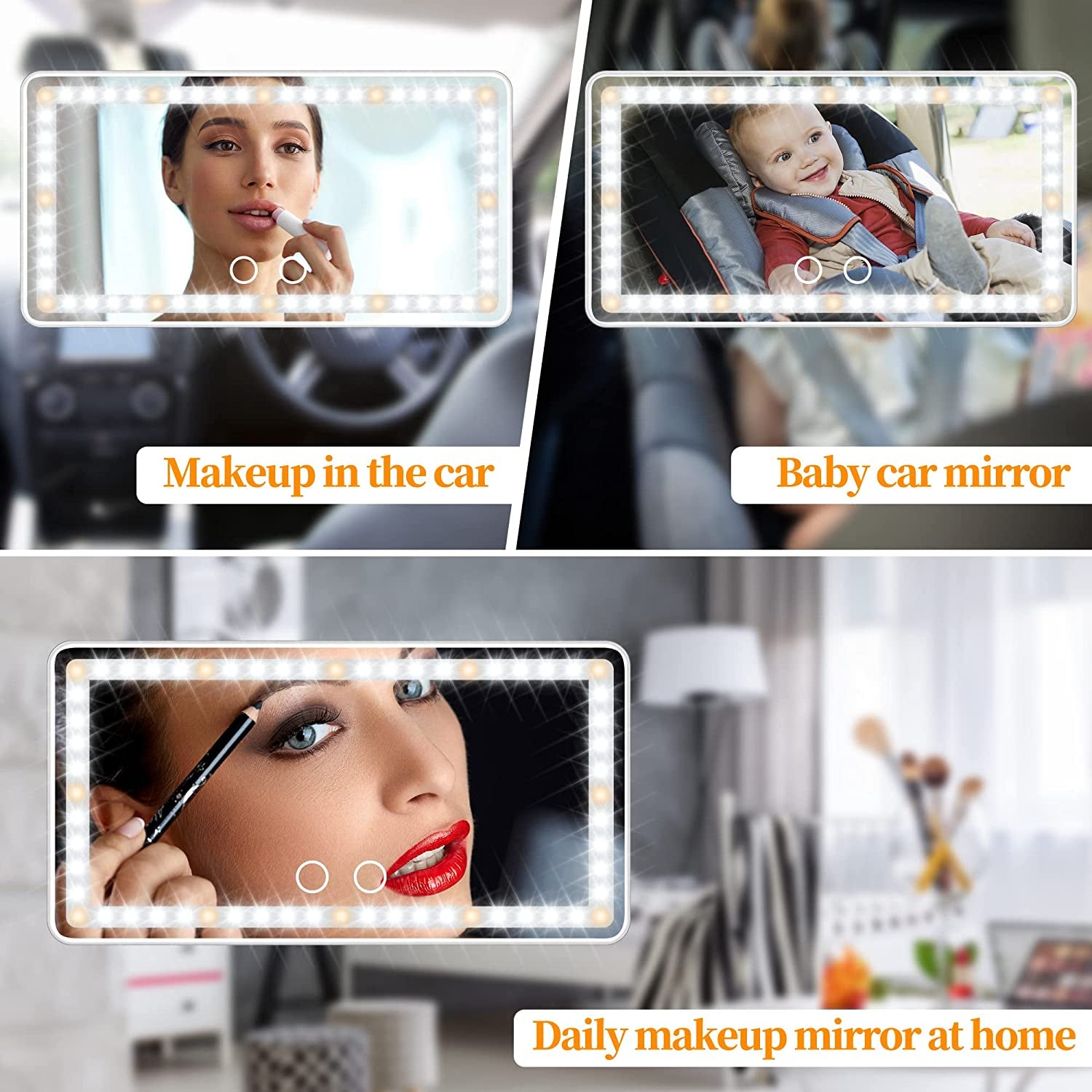 Car Sun Visor Vanity Mirror: Rechargeable Led Makeup Mirror with 3 Light Modes & Dimmable Touch Screen - Car Mirror Accessories for Women Girl