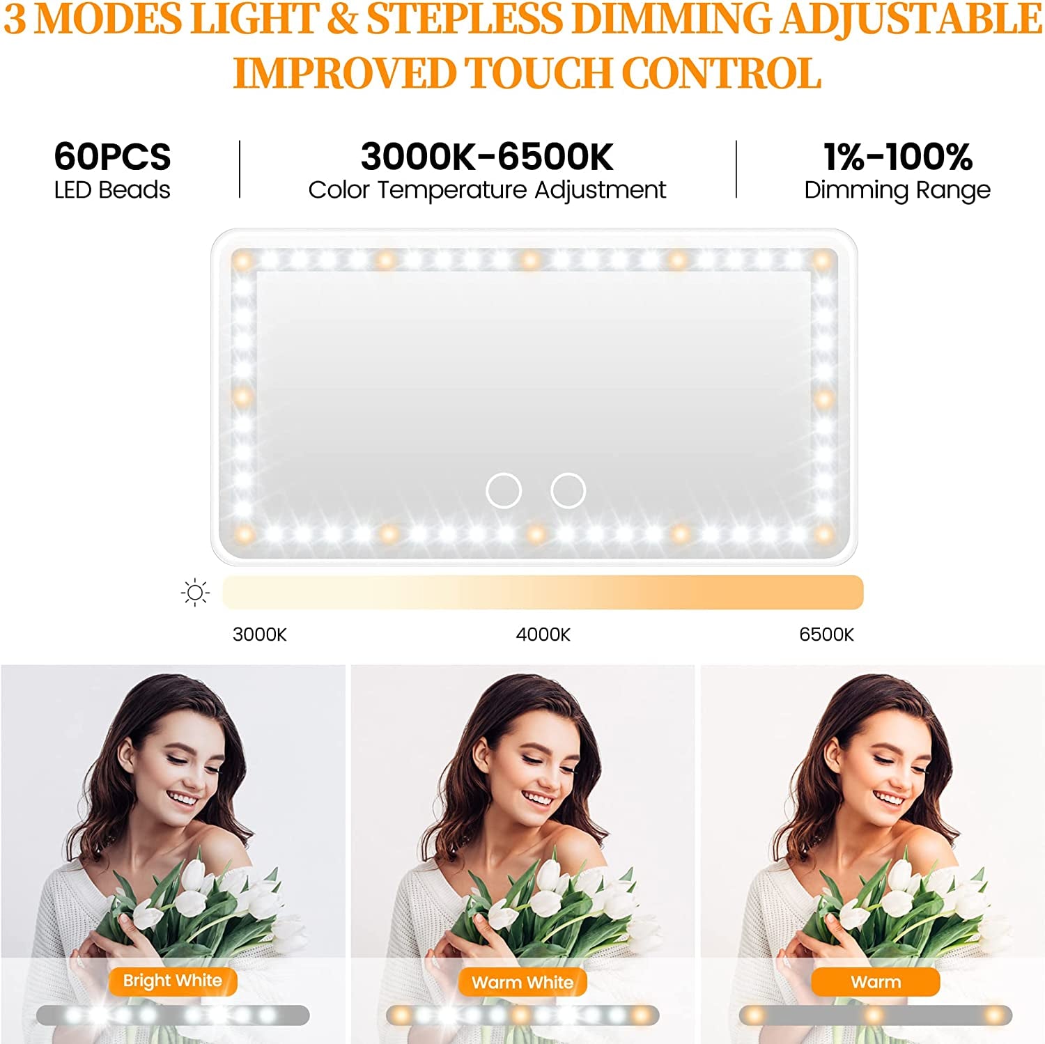 Car Sun Visor Vanity Mirror: Rechargeable Led Makeup Mirror with 3 Light Modes & Dimmable Touch Screen - Car Mirror Accessories for Women Girl