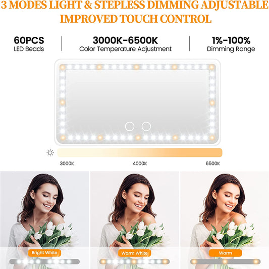 Car Sun Visor Vanity Mirror: Rechargeable Led Makeup Mirror with 3 Light Modes & Dimmable Touch Screen - Car Mirror Accessories for Women Girl