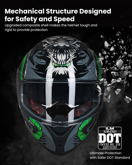 Motorcycle Helmet Full Face with Pinlock Compatible Clear&Tinted Visors and Fins Street Bike Motocross Casco DOT Model Z501