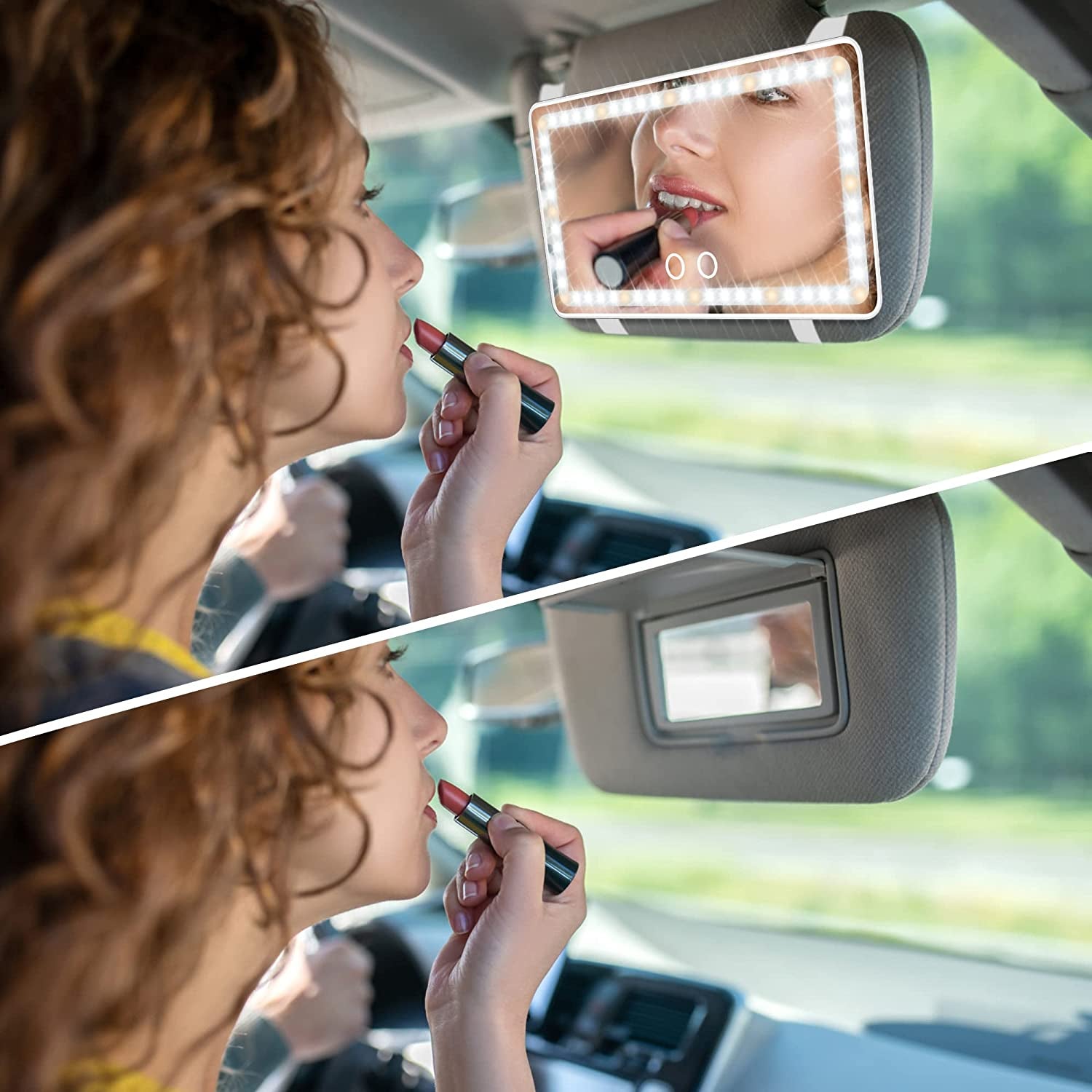 Car Sun Visor Vanity Mirror: Rechargeable Led Makeup Mirror with 3 Light Modes & Dimmable Touch Screen - Car Mirror Accessories for Women Girl